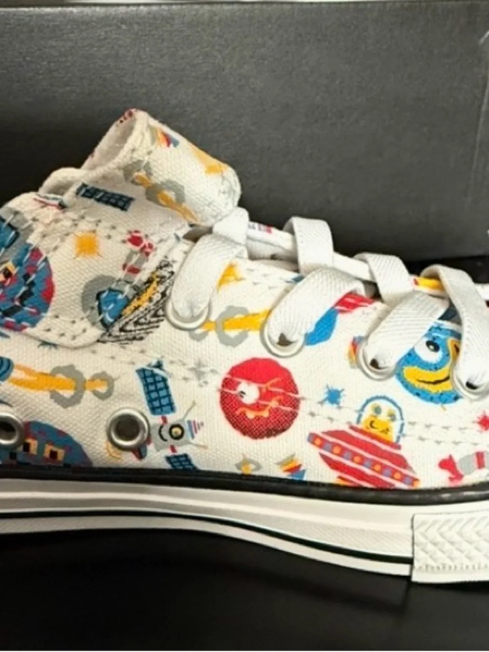 Converse Kids White Low Top Sneakers with Multi-Color Graphic